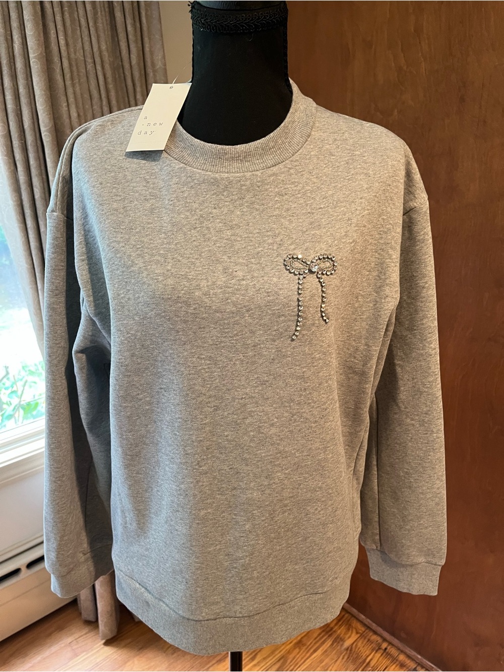 a new day Gray Embellished Bow Crewneck Sweatshirt